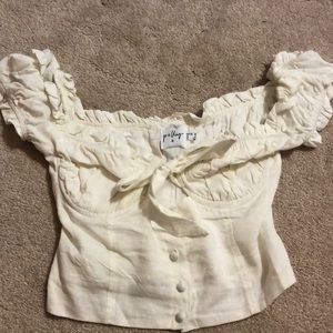 Princess Polly Cream/White Puffy Sleeve Top